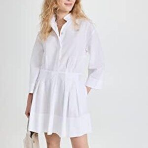 Vince Fitted Band Collar Poplin Fit-&-Flare Mini white dress